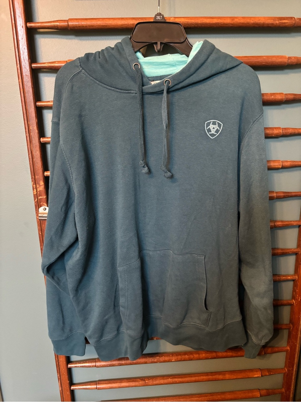 Ariat R.E.A.L. Women's XL Eurasian Teal Pullover Hoodie Arm Logo Fleece